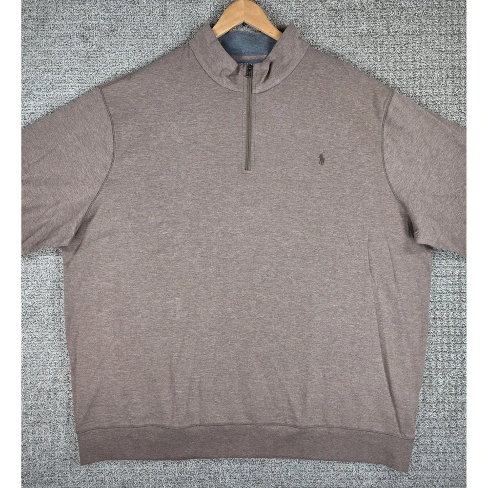 Polo Ralph Lauren Men's‎ Quarter 1/4 Zip Pullover Sweatshirt Brown Size 4XLT